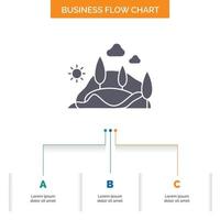 hill. landscape. nature. mountain. tree Business Flow Chart Design with 3 Steps. Glyph Icon For Presentation Background Template Place for text. vector