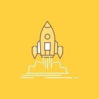 lanzar. misión. lanzadera. puesta en marcha. publicar icono lleno de línea plana. hermoso botón de logotipo sobre fondo amarillo para ui y ux. sitio web o aplicación móvil vector