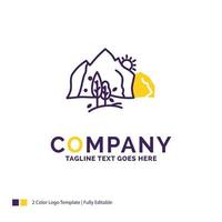 Company Name Logo Design For hill. landscape. nature. mountain. tree. Purple and yellow Brand Name Design with place for Tagline. Creative Logo template for Small and Large Business. vector