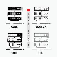 server. storage. rack. database. data Icon in Thin. Regular. Bold Line and Glyph Style. Vector illustration