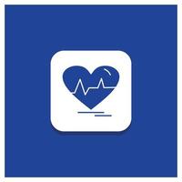 Blue Round Button for ecg. heart. heartbeat. pulse. beat Glyph icon vector