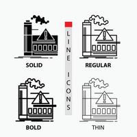 pollution. Factory. Air. Alert. industry Icon in Thin. Regular. Bold Line and Glyph Style. Vector illustration