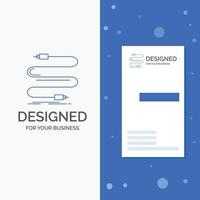 Business Logo for audio. cable. cord. sound. wire. Vertical Blue Business .Visiting Card template