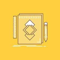 diseño. herramienta. identidad. dibujar. icono lleno de línea plana de desarrollo. hermoso botón de logotipo sobre fondo amarillo para ui y ux. sitio web o aplicación móvil vector