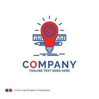 Company Name Logo Design For Development. idea. bulb. pencil. scale. Blue and red Brand Name Design with place for Tagline. Abstract Creative Logo template for Small and Large Business. vector