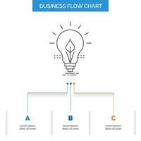 bulbo. ocurrencia. electricidad. energía. diseño de diagrama de flujo de negocios ligero con 3 pasos. icono de línea para el lugar de plantilla de fondo de presentación para texto vector