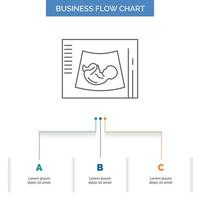 Maternity. pregnancy. sonogram. baby. ultrasound Business Flow Chart Design with 3 Steps. Line Icon For Presentation Background Template Place for text vector