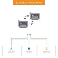 Computer. connection. link. network. sync Business Flow Chart Design with 3 Steps. Glyph Icon For Presentation Background Template Place for text.