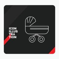 Red and Black Creative presentation Background for trolly. baby. kids. push. stroller Line Icon vector