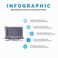 API. aplicación codificación. desarrollador. plantilla de infografía portátil para sitio web y presentación. icono de glifo gris con ilustración de vector de estilo infográfico azul.