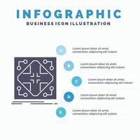 datos. infraestructura. la red. matriz. plantilla de infografía de cuadrícula para sitio web y presentación. icono de glifo gris con ilustración de vector de estilo infográfico azul.