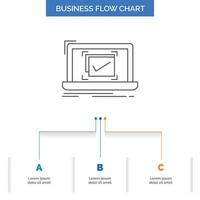 system. monitoring. checklist. Good. OK Business Flow Chart Design with 3 Steps. Line Icon For Presentation Background Template Place for text vector