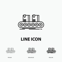 Belt. box. conveyor. factory. line Icon in Thin. Regular and Bold Line Style. Vector illustration