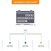 Calendar. date. event. release. schedule Business Flow Chart Design with 3 Steps. Glyph Icon For Presentation Background Template Place for text. vector