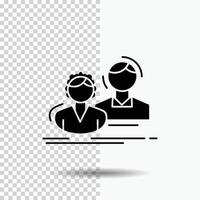 alumno. empleado. grupo. pareja. icono de glifo de equipo sobre fondo transparente. icono negro vector