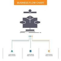 algoritmo. cuadro. datos. diagrama. diseño de diagrama de flujo de negocio de flujo con 3 pasos. icono de glifo para el lugar de plantilla de fondo de presentación para texto. vector