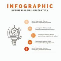 automatización. industria. máquina. producción. plantilla de infografía robótica para sitio web y presentación. icono de línea gris con ilustración de vector de estilo infográfico naranja