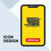 Architecture. blueprint. circuit. design. engineering Glyph Icon in Mobile for Download Page. Yellow Background vector