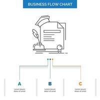 certificate. degree. education. award. agreement Business Flow Chart Design with 3 Steps. Line Icon For Presentation Background Template Place for text vector