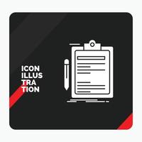 Red and Black Creative presentation Background for Contract. check. Business. done. clip board Glyph Icon vector