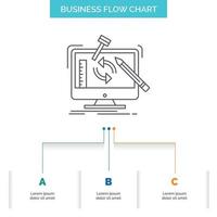 engineering. project. tools. workshop. processing Business Flow Chart Design with 3 Steps. Line Icon For Presentation Background Template Place for text vector