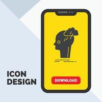 Brainstorm. creative. head. idea. thinking Glyph Icon in Mobile for Download Page. Yellow Background vector