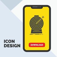 Aim. focus. goal. target. targeting Glyph Icon in Mobile for Download Page. Yellow Background vector