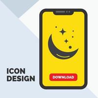 Moon. Night. star. weather. space Glyph Icon in Mobile for Download Page. Yellow Background vector