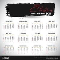 2019 Calendar template. Christmas and Happy new Year Background vector