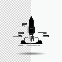 launch. Publish. App. shuttle. space Glyph Icon on Transparent Background. Black Icon vector