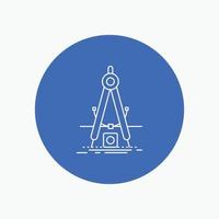 Design. measure. product. refinement. Development White Line Icon in Circle background. vector icon illustration