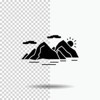 montaña. Cerro. paisaje. naturaleza. icono de glifo de noche sobre fondo transparente. icono negro vector