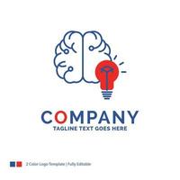 diseño del logotipo del nombre de la empresa para la idea. negocio. cerebro. mente. bulbo. diseño de marca azul y rojo con lugar para eslogan. plantilla de logotipo creativo abstracto para pequeñas y grandes empresas. vector