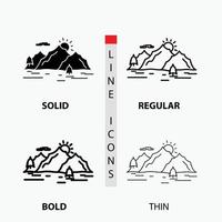 Mountain. hill. landscape. nature. tree Icon in Thin. Regular. Bold Line and Glyph Style. Vector illustration