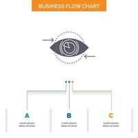 Business. eye. marketing. vision. Plan Business Flow Chart Design with 3 Steps. Glyph Icon For Presentation Background Template Place for text. vector