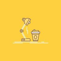 estudio. diseño. café. lámpara. icono lleno de línea plana flash. hermoso botón de logotipo sobre fondo amarillo para ui y ux. sitio web o aplicación móvil vector