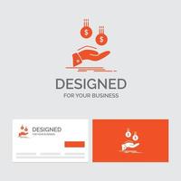 Business logo template for coins. hand. currency. payment. money. Orange Visiting Cards with Brand logo template. vector