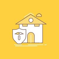 seguro. hogar. casa. víctima. icono lleno de línea plana de protección. hermoso botón de logotipo sobre fondo amarillo para ui y ux. sitio web o aplicación móvil vector