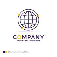 Company Name Logo Design For Data. global. internet. network. web. Purple and yellow Brand Name Design with place for Tagline. Creative Logo template for Small and Large Business. vector