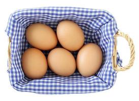 huevos en canasta aislado en blanco foto