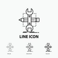 Build. design. develop. sketch. tools Icon in Thin. Regular and Bold Line Style. Vector illustration