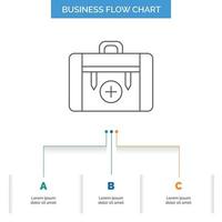 bolsa. cámping. salud. senderismo. diseño de diagrama de flujo de negocios de equipaje con 3 pasos. icono de línea para el lugar de plantilla de fondo de presentación para texto vector