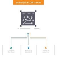 3d. edit. editing. object. resize Business Flow Chart Design with 3 Steps. Glyph Icon For Presentation Background Template Place for text. vector