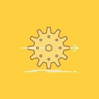 actuación. Progreso. trabajar. ajuste. icono lleno de línea plana de engranaje. hermoso botón de logotipo sobre fondo amarillo para ui y ux. sitio web o aplicación móvil vector