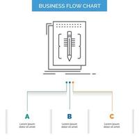 Code. edit. editor. language. program Business Flow Chart Design with 3 Steps. Line Icon For Presentation Background Template Place for text vector