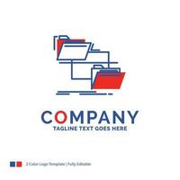 Company Name Logo Design For folder. file. management. move. copy. Blue and red Brand Name Design with place for Tagline. Abstract Creative Logo template for Small and Large Business. vector