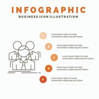 equipo. trabajo en equipo. negocio. reunión. plantilla de infografía grupal para sitio web y presentación. icono de línea gris con ilustración de vector de estilo infográfico naranja