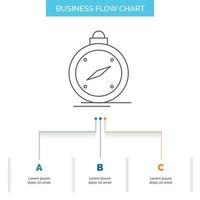 compass. direction. navigation. gps. location Business Flow Chart Design with 3 Steps. Line Icon For Presentation Background Template Place for text vector