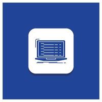 Blue Round Button for Api. app. coding. developer. laptop Glyph icon vector
