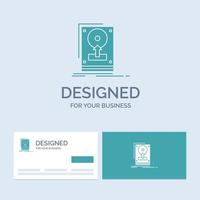 install. drive. hdd. save. upload Business Logo Glyph Icon Symbol for your business. Turquoise Business Cards with Brand logo template. vector